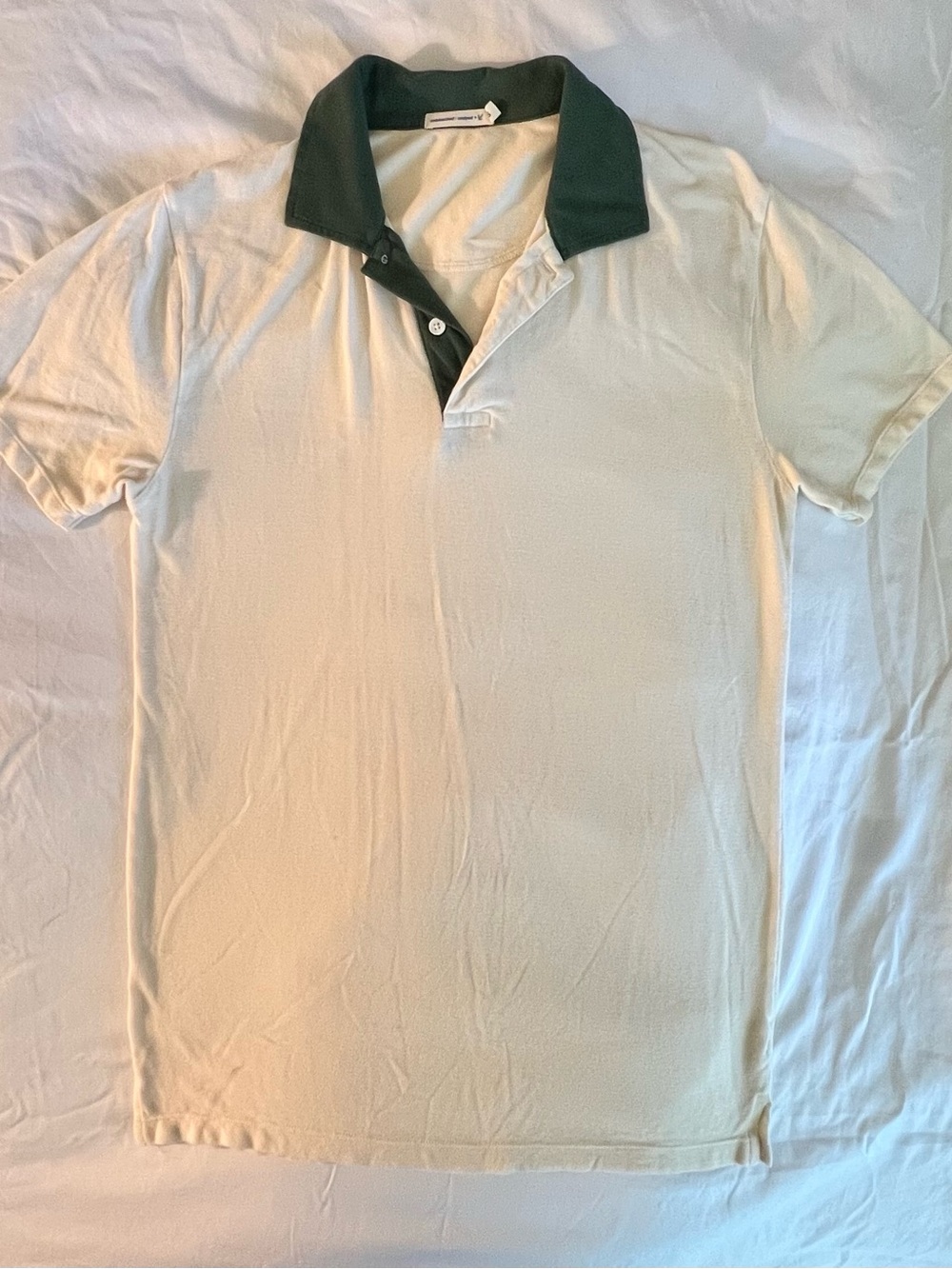 IOAN Unisex 100% Cotton Pique White Polo with Green Contrast Collar